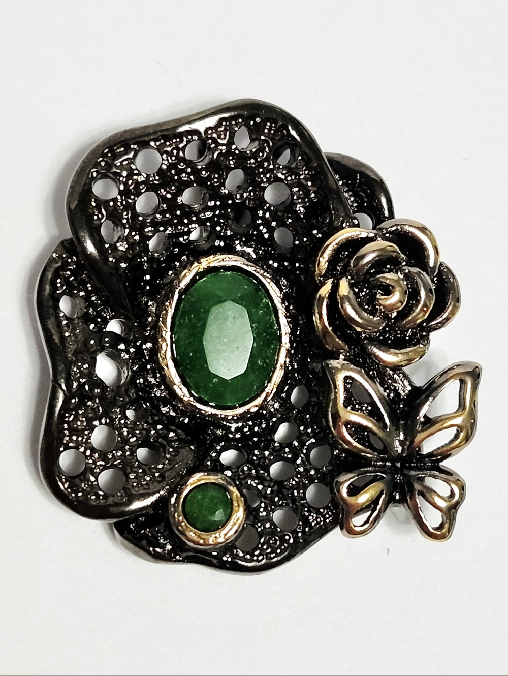 Emerald Butterfly Silver Pendant 1.25"